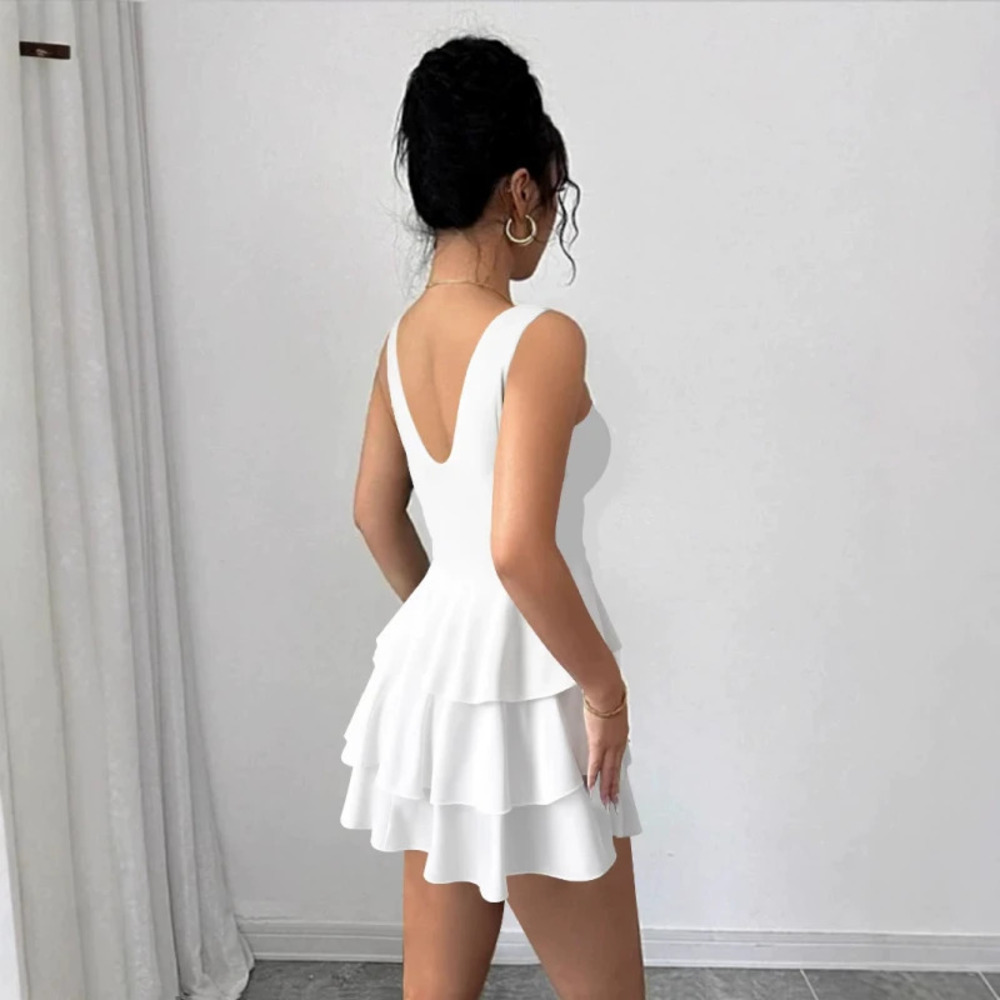 Summer Sexy Low Cut Spaghetti Strap Ruffle Hem Slimming Dress